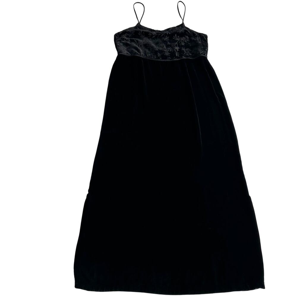 Kiko VTG Velvet Burnout Empire Spaghetti Strap Slip Black Long Dress‎ M / L